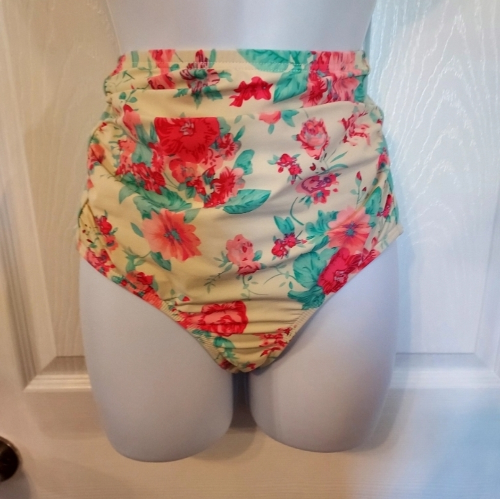 Juicy Couture Hi-Waisted Full Coverage Bikini Bottom Floral Large Boho 90s 80s